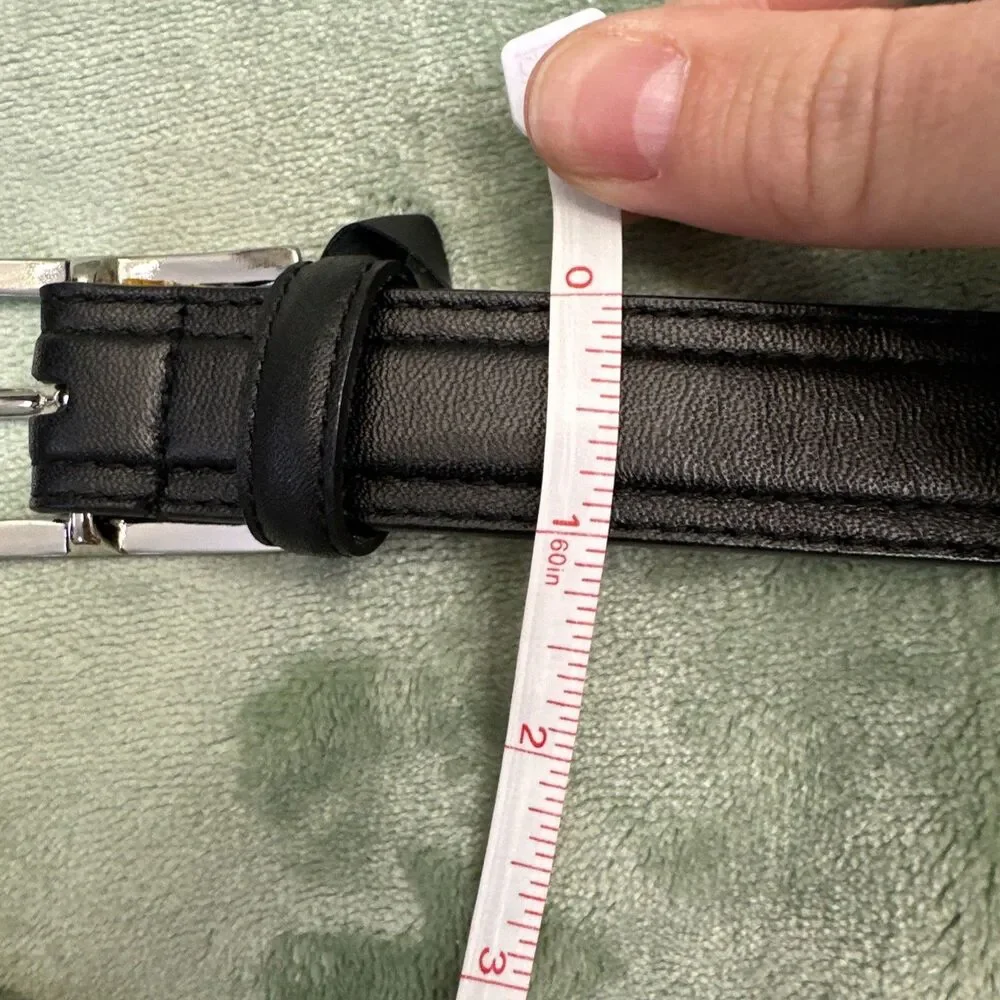 Black Dress Belt Yth 22-24 Full Grain Cowhide Lined On Genuine Leather Silver